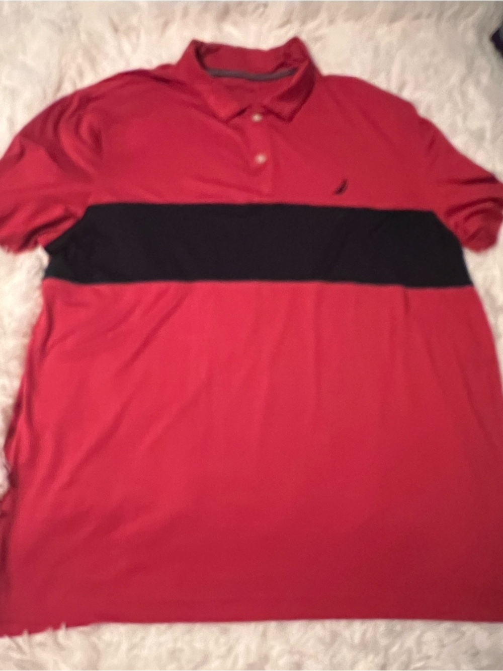 Men's Red Polo with Navy Chest Stripe